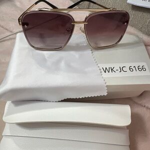 LUXE Gold Rimless Square Aviator Sunglasses - Brown Gradient